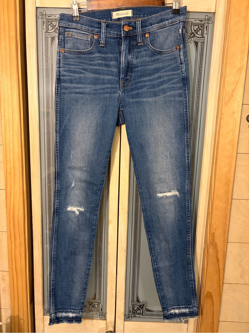 Madewell Skinny Jeans in Medium Blue Wash with Distressed Knees